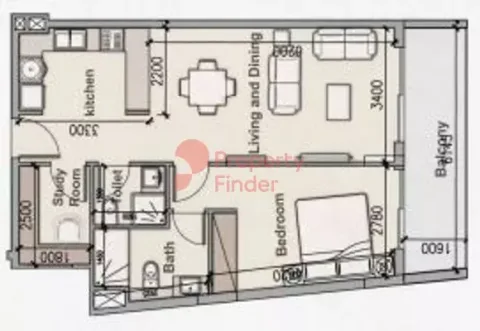 Floor plan, 1 Bed, 815 sq ft