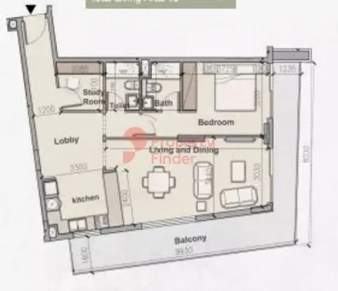 Floor plan, 1 Bed, 1,099 sq ft