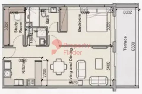 Floor plan, 1 Bed, 889 sq ft
