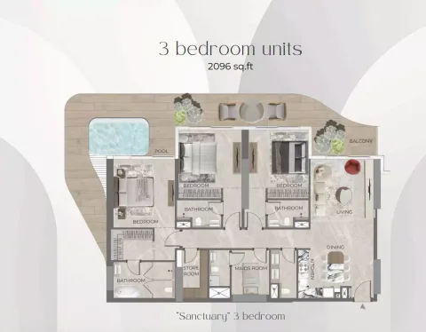 Floor plan, 3 Beds, 2,096 sq ft