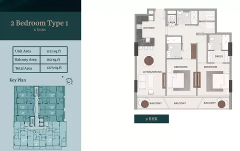 Floor plan, 2 Beds, 1,273 sq ft