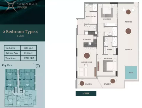 Floor plan, 2 Beds, 2,020 sq ft