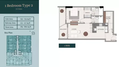 Floor plan, 1 Bed, 880 sq ft