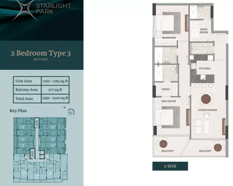 Floor plan, 2 Beds, 1,342 sq ft