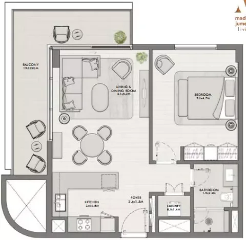 Floor plan, 1 Bed, 852 sq ft
