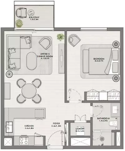 Floor plan, 1 Bed, 729 sq ft