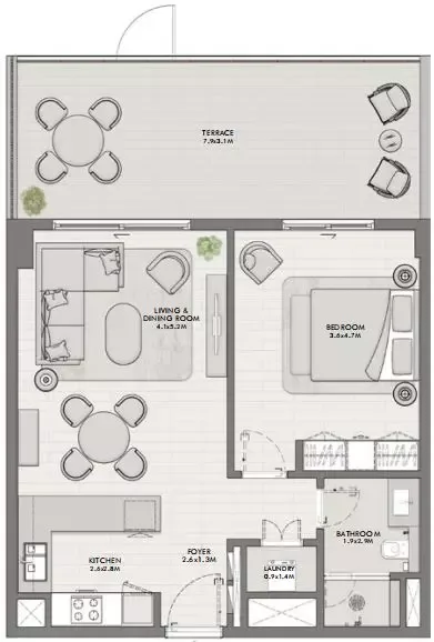Floor plan, 1 Bed, 962 sq ft