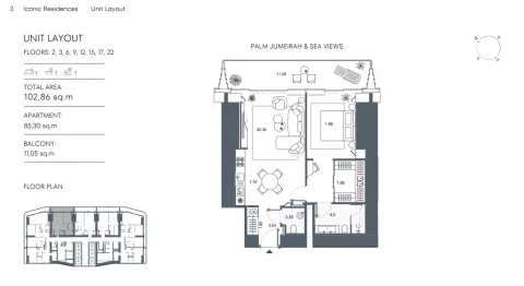 Floor plan, 1 Bed, 1,097 sq ft
