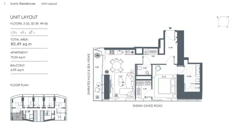 Floor plan, 1 Bed, 861 sq ft