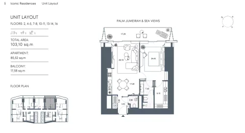 Floor plan, 1 Bed, 1,108 sq ft