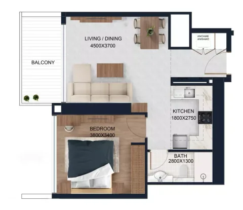 Floor plan, 1 Bed, 624 sq ft