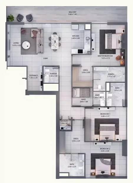Floor plan, 4 Beds, 1,664 sq ft