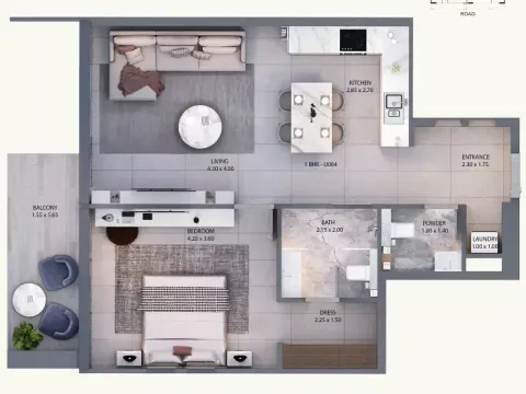Floor plan, 1 Bed, 777 sq ft