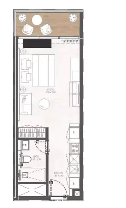 Floor plan, Studio, 408 sq ft