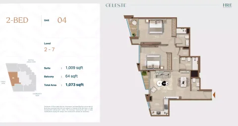 Floor plan, 2 Beds, 1,073 sq ft