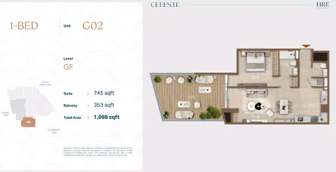 Floor plan, 1 Bed, 1,098 sq ft