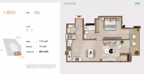 Floor plan, 1 Bed, 804 sq ft