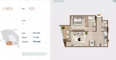 Floor plan, 1 Bed, 754 sq ft