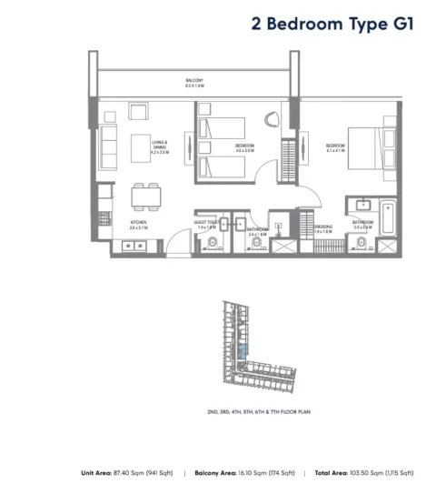 Floor plan, 2 Beds, 1,115 sq ft