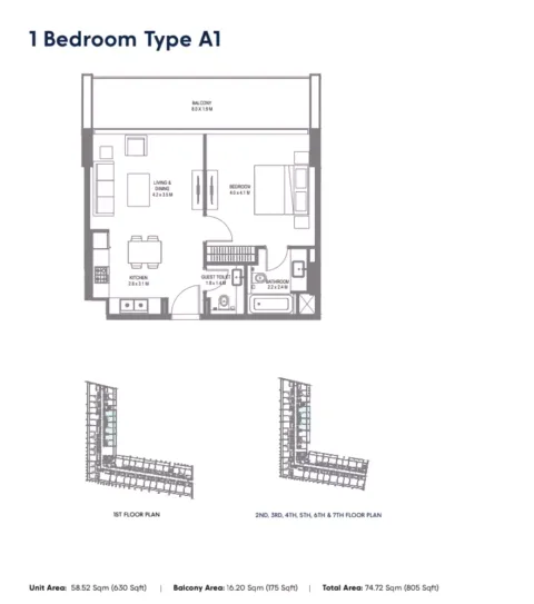 Floor plan, 1 Bed, 805 sq ft