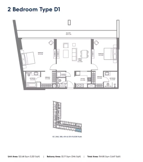 Floor plan, 2 Beds, 1,667 sq ft