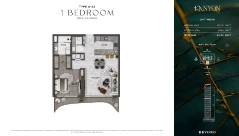 Floor plan, 1 Bed, 816 sq ft
