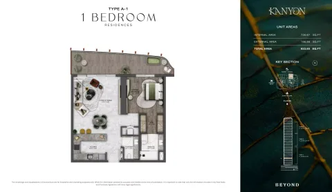 Floor plan, 1 Bed, 923 sq ft