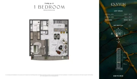 Floor plan, 1 Bed, 809 sq ft