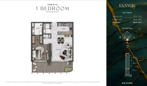 Floor plan, 1 Bed, 928 sq ft