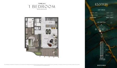 Floor plan, 1 Bed, 889 sq ft