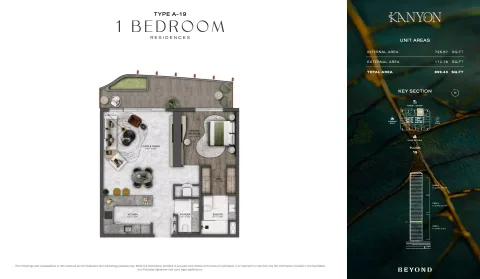 Floor plan, 1 Bed, 899 sq ft
