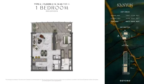 Floor plan, 1 Bed, 908 sq ft