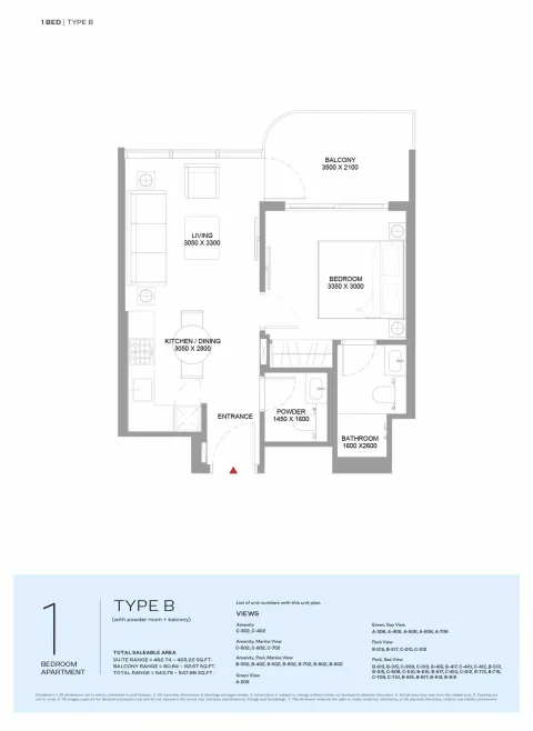 Floor plan, 1 Bed, 547 sq ft