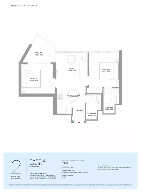 Floor plan, 2 Beds, 717 sq ft