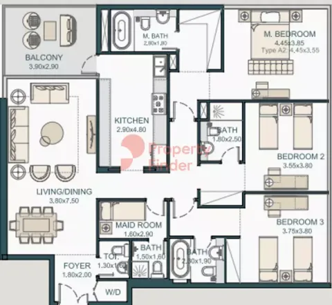 Floor plan, 3 Beds, 1,770 sq ft