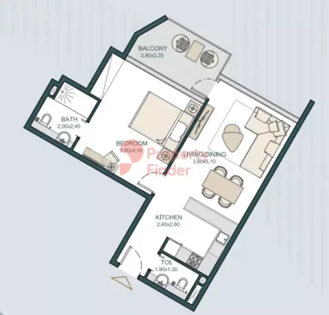 Floor plan, 1 Bed, 775 sq ft