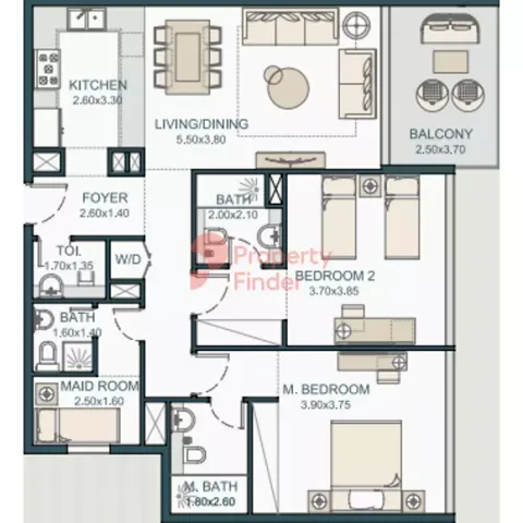 Floor plan, 2 Beds, 2,245 sq ft