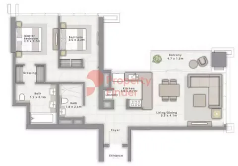 Floor plan, 2 Beds, 1,143 sq ft