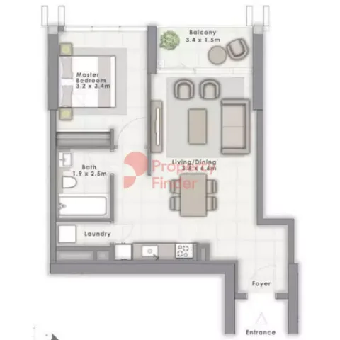 Floor plan, 1 Bed, 709 sq ft