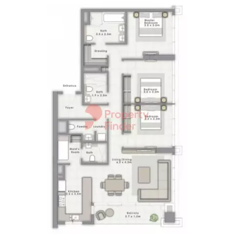 Floor plan, 3 Beds, 1,571 sq ft