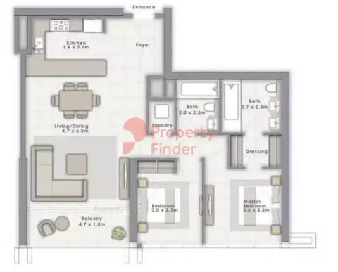 Floor plan, 2 Beds, 1,254 sq ft