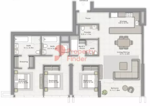 Floor plan, 3 Beds, 1,672 sq ft