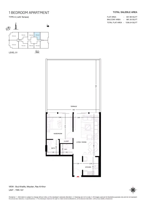 Floor plan, 1 Bed, 1,339 sq ft