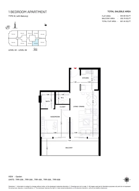 Floor plan, 1 Bed, 857 sq ft