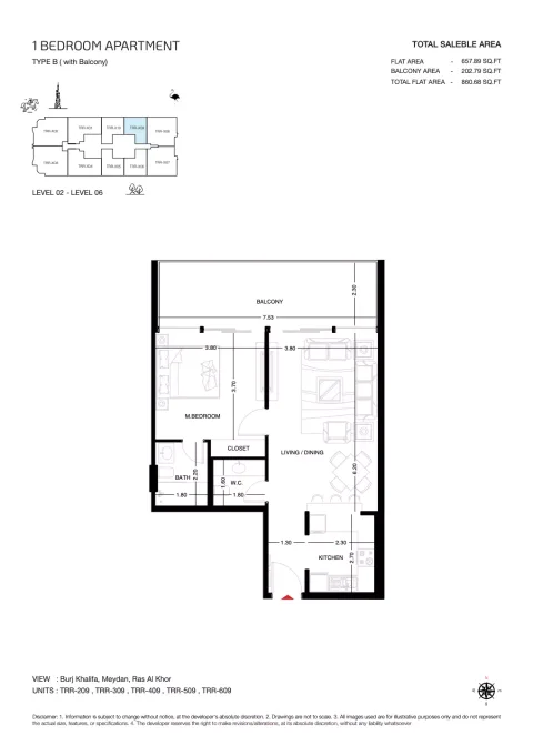 Floor plan, 1 Bed, 860 sq ft