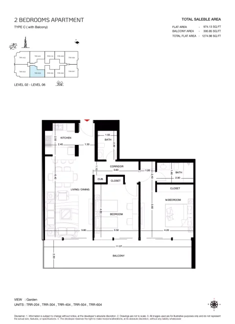 Floor plan, 2 Beds, 1,274 sq ft