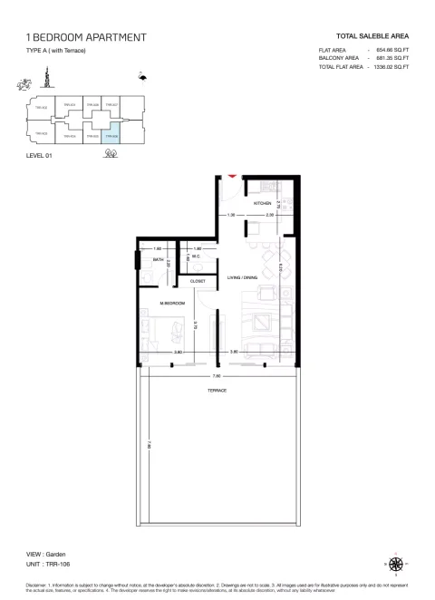 Floor plan, 1 Bed, 1,336 sq ft