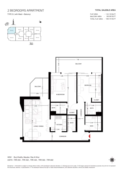 Floor plan, 2 Beds, 1,364 sq ft