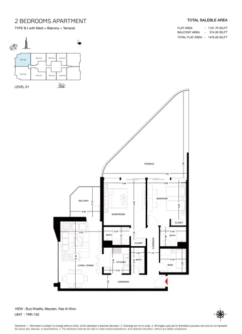 Floor plan, 2 Beds, 1,476 sq ft