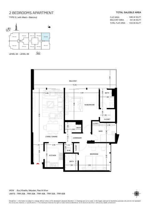 Floor plan, 2 Beds, 1,342 sq ft